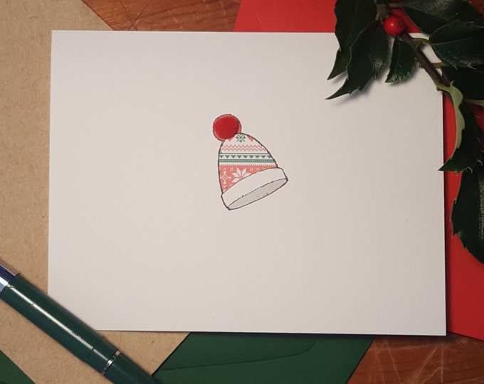 Toasty Winter Beanie 10 pack of folded note cards with your choice of envelope color.