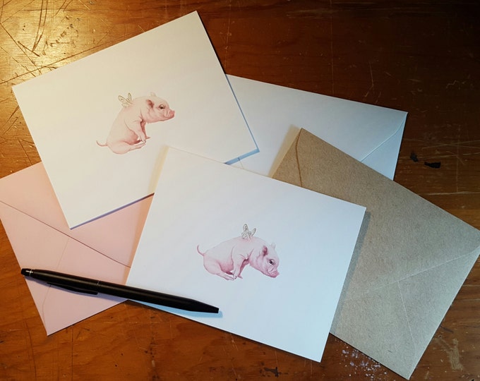 Flying Pig Single Folded Note Card