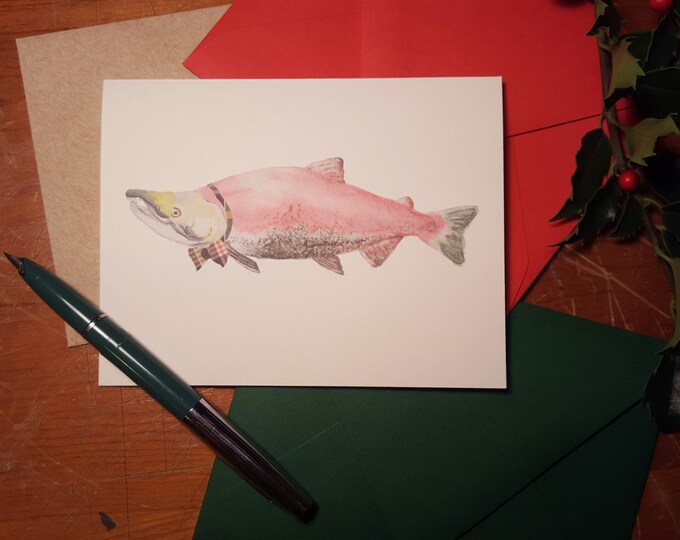 Dapper Salmon folded note card with your choice of envelope color.