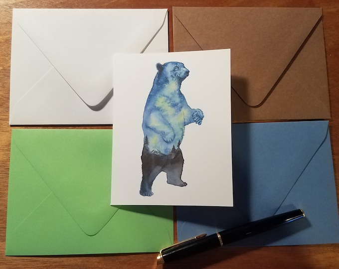 Standing Winters Night Sky Bear   Holiday Folded Note Single Card