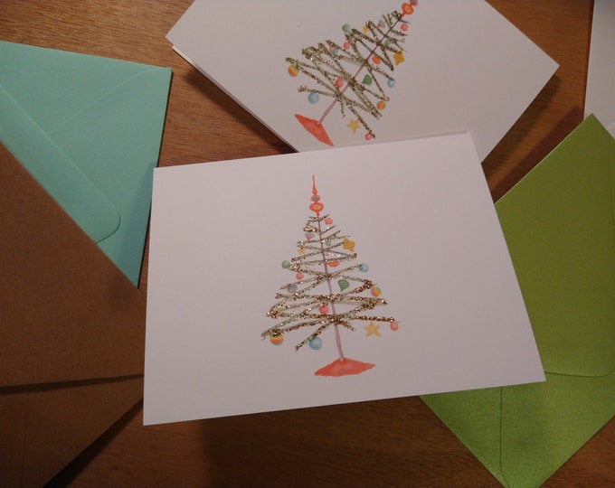 Retro Christmas Tree folded note card