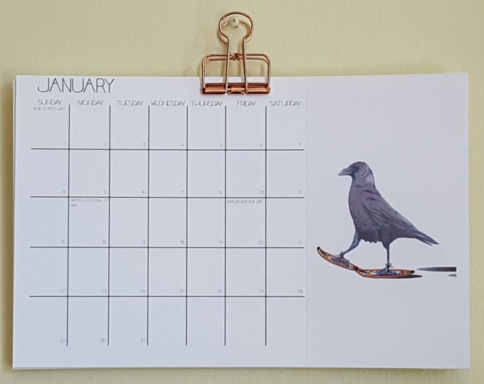 A Unique Small 12 month Hanging Calendar, with watercolored animals