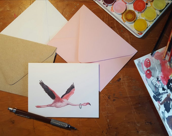 Fabulous Flamingo in glittered Necklace folded note card