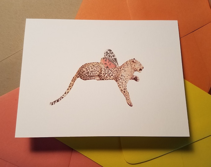 Lazy Leopard Fly Single Folded Note Card