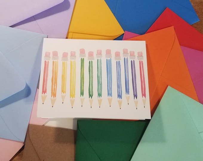 Ready for School Rainbow Pencils Folded notecard 10 pack