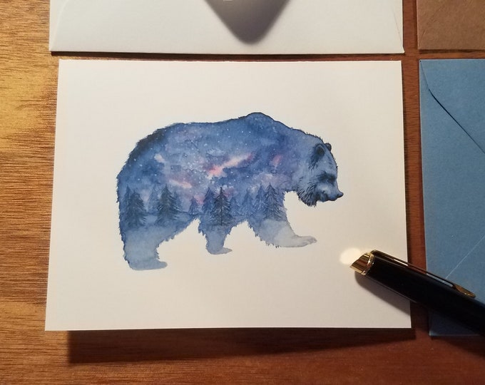 Walking thought the Snowy Night Bear   Holiday Folded Note 10 Pack