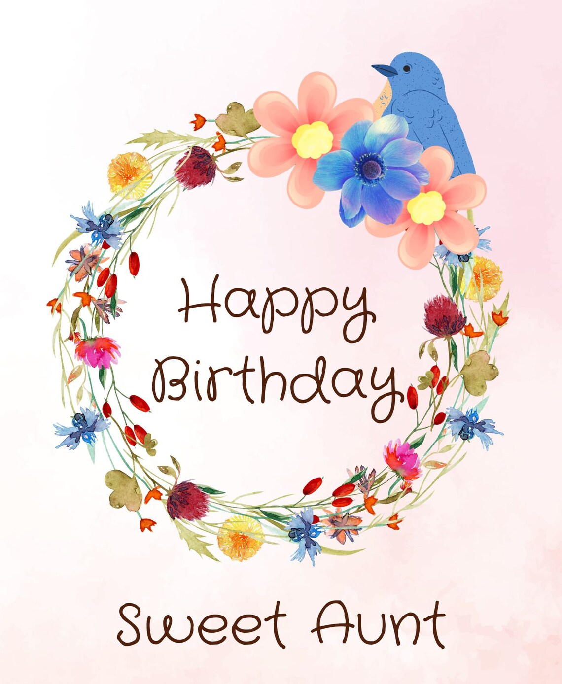 Happy Birthday Sweet Aunt Printable Card - Floral Design - Download ...