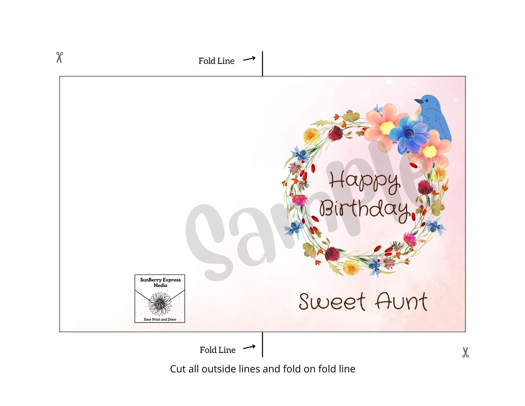 Happy Birthday Sweet Aunt Printable Card - Floral Design - Download ...