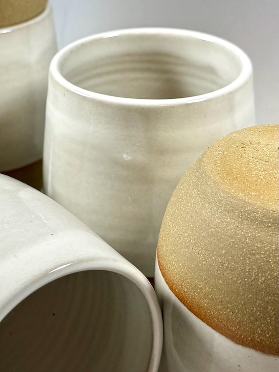White on Stoneware Tumblers, Handmade drinkware, goblet, cup