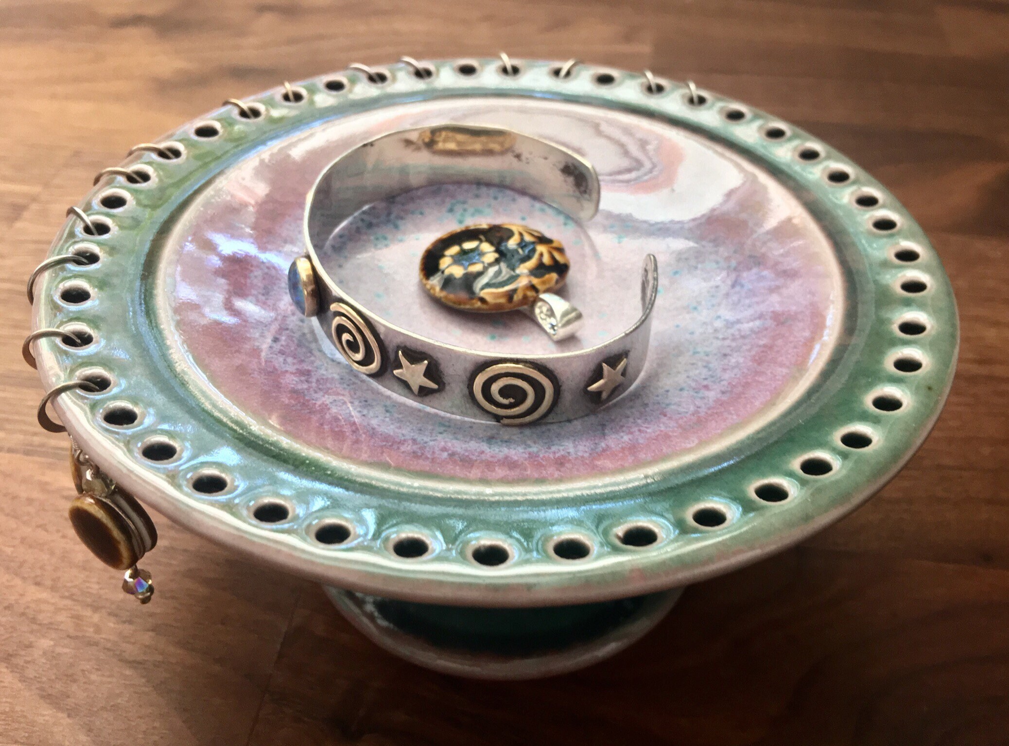 Jewelry Bowl, Porcelain Pedestal jewelry dish, earring tree, Earring