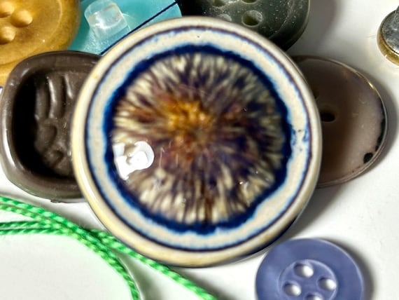 Porcelain buttons, round design, Rutile Blue  glaze, handmade pottery button, shank back ceramic button, clay buttons