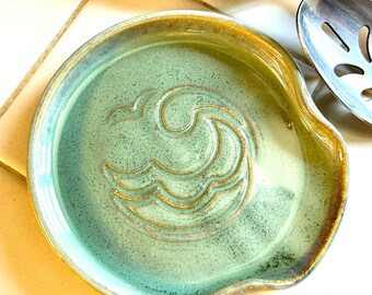 Spoon Rest, Stoneware pottery, ocean wave design, utensil tray, ceramic Plate for cooking Spoon, kitchen Utensil accessory, handmade