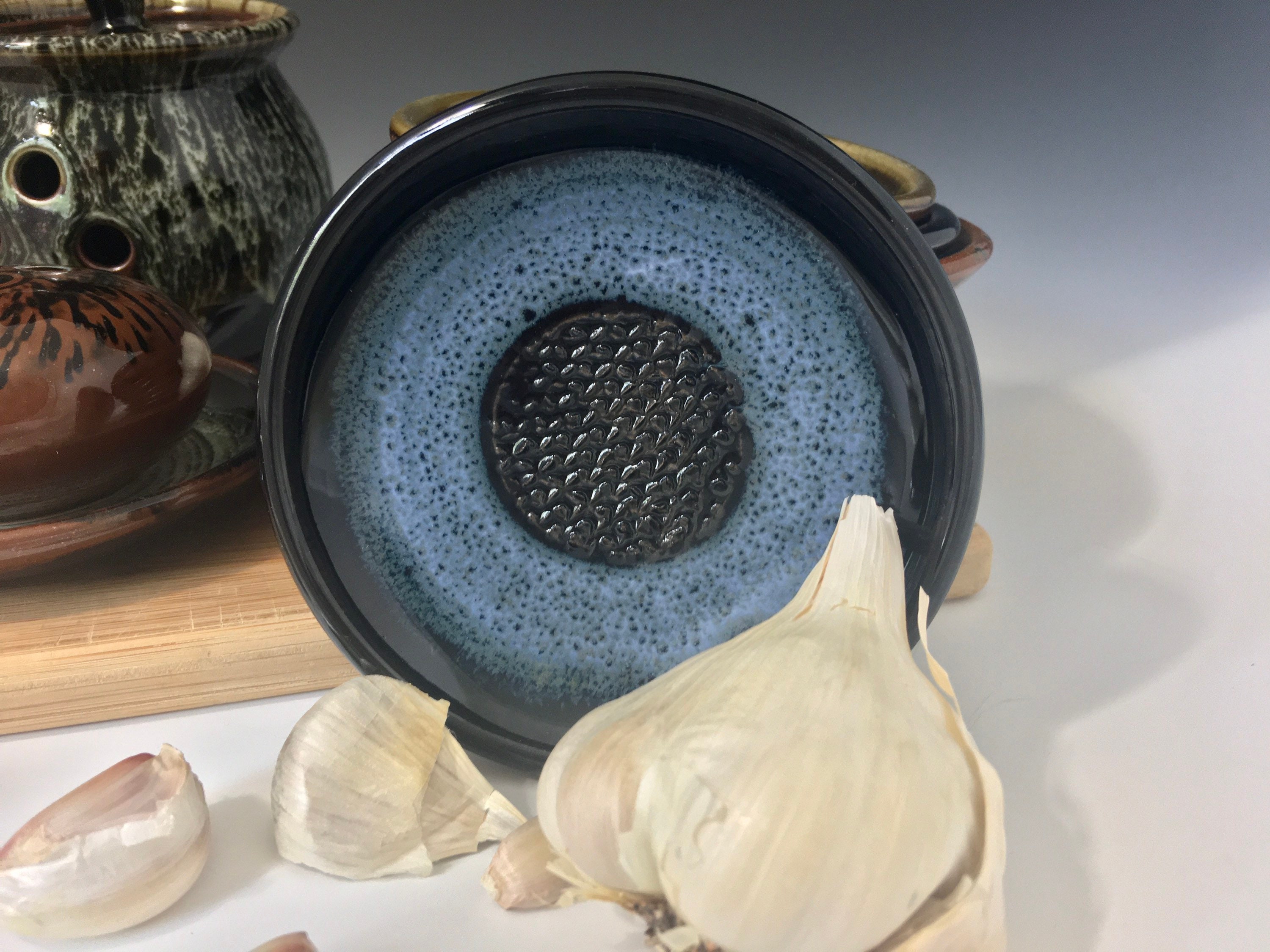 Garlic Grater Plate, Ceramic Garlic or Ginger Mincing Dish, oil and
