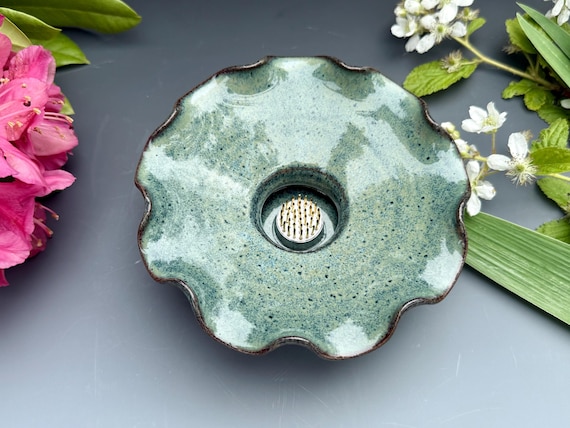Ikebana with Pin Frog, Japanese Style, Flower Arranging Vase, Centerpiece, Open Flower Bowl, Vase with Floral Frog, Kenzan