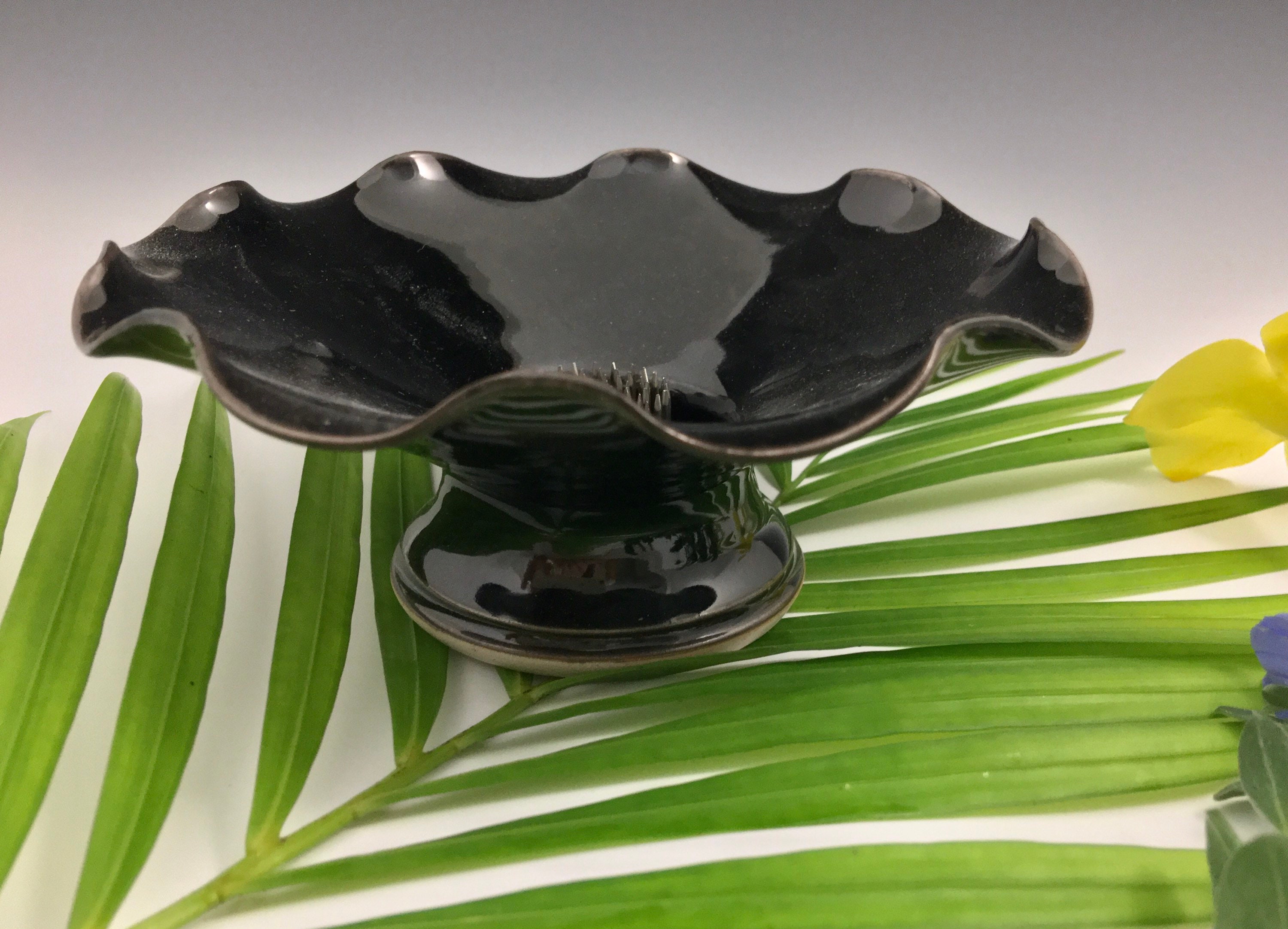 Japanese Style Ikebana Floral Frog Vase, Flower Arranging Open Bowl