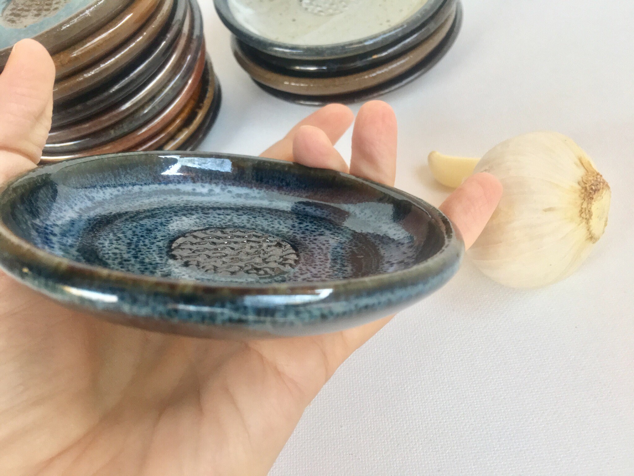 Garlic Grater Plate, Garlic and Oil Dipping Dish, Pottery Garlic Plate