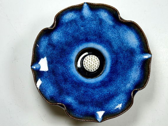 Ikebana Flower Bowl, Japanese Style Floral Arranging Vase, Ceramic Centerpiece, Pin Frog, Kenzan