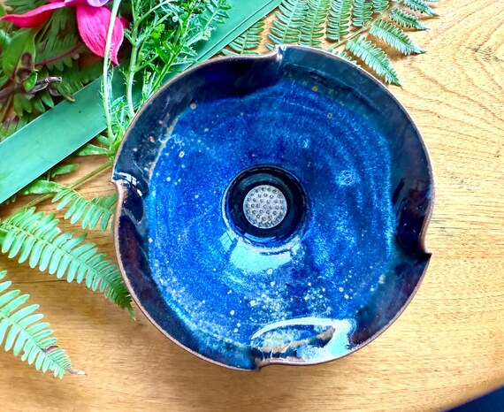 Ikebana Flower Bowl, Japanese Style Floral Arranging Vase, Ceramic Centerpiece, Pin Frog, Kenzan