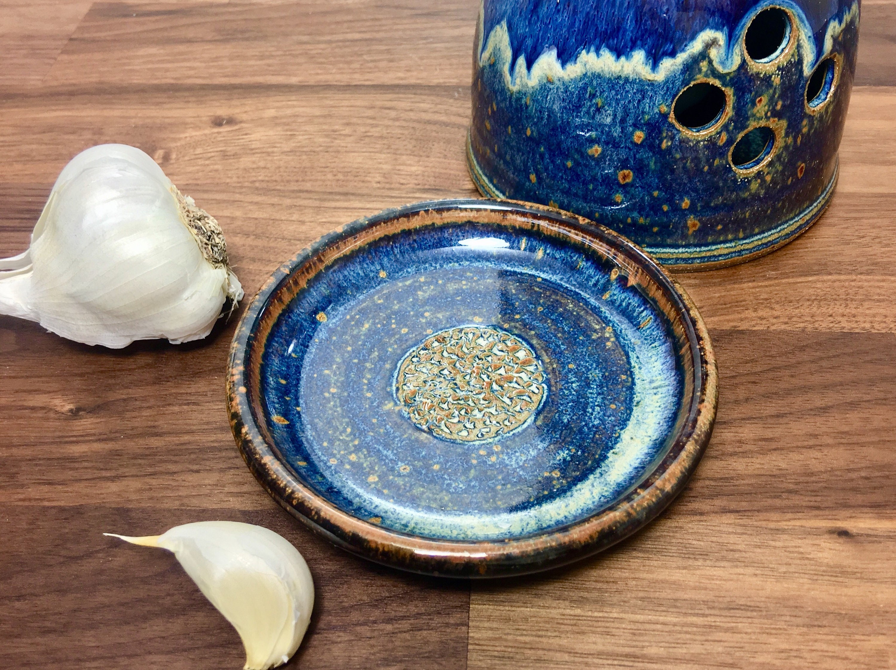 Garlic Grater Plate, Garlic and Oil Dipping Dish, Pottery Garlic Plate