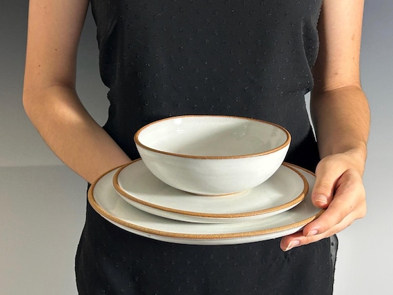 Handmade Dinnerware, Set for 6, Farmhouse White on Stoneware