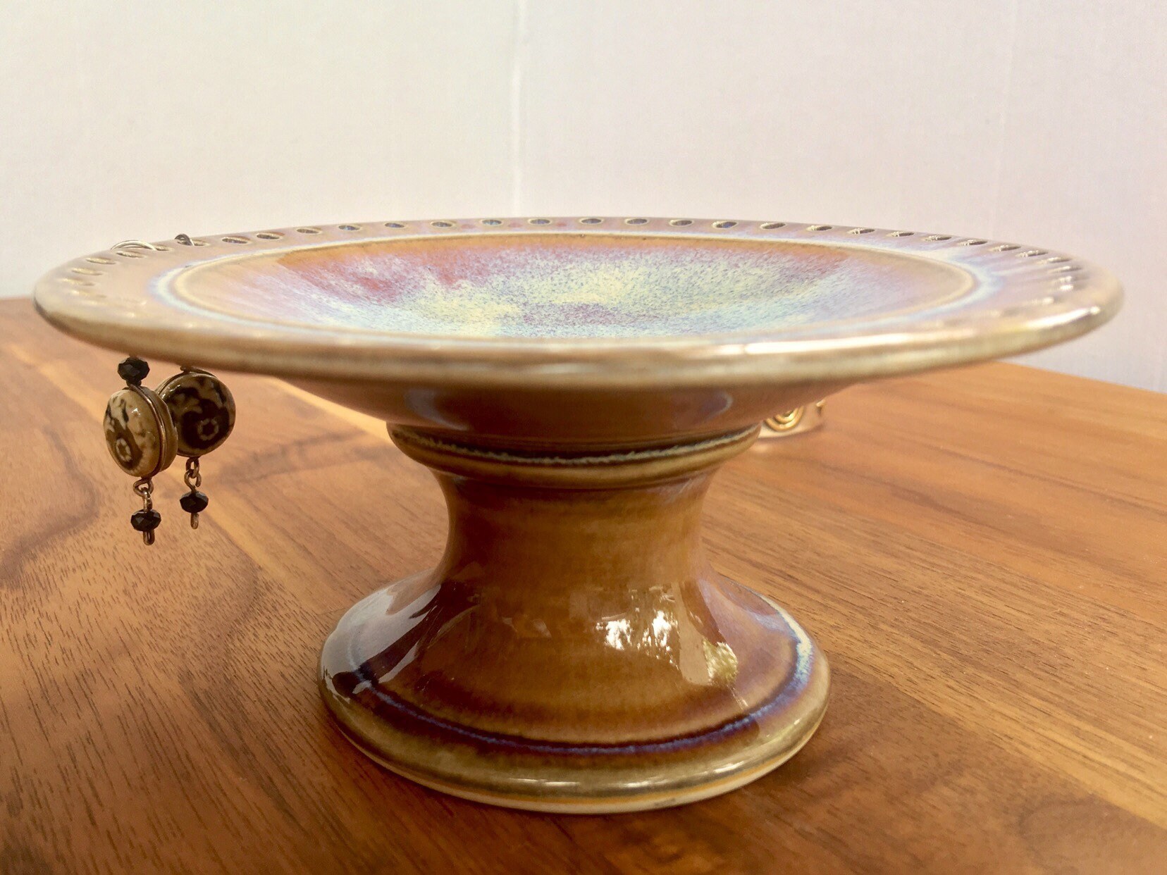 Jewelry Bowl, Porcelain Pedestal jewelry dish, earring tree, Earring