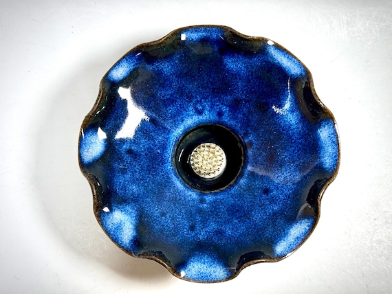 Ikebana Flower Bowl, Japanese Style Floral Arranging Vase, Ceramic Centerpiece, Pin Frog, Kenzan