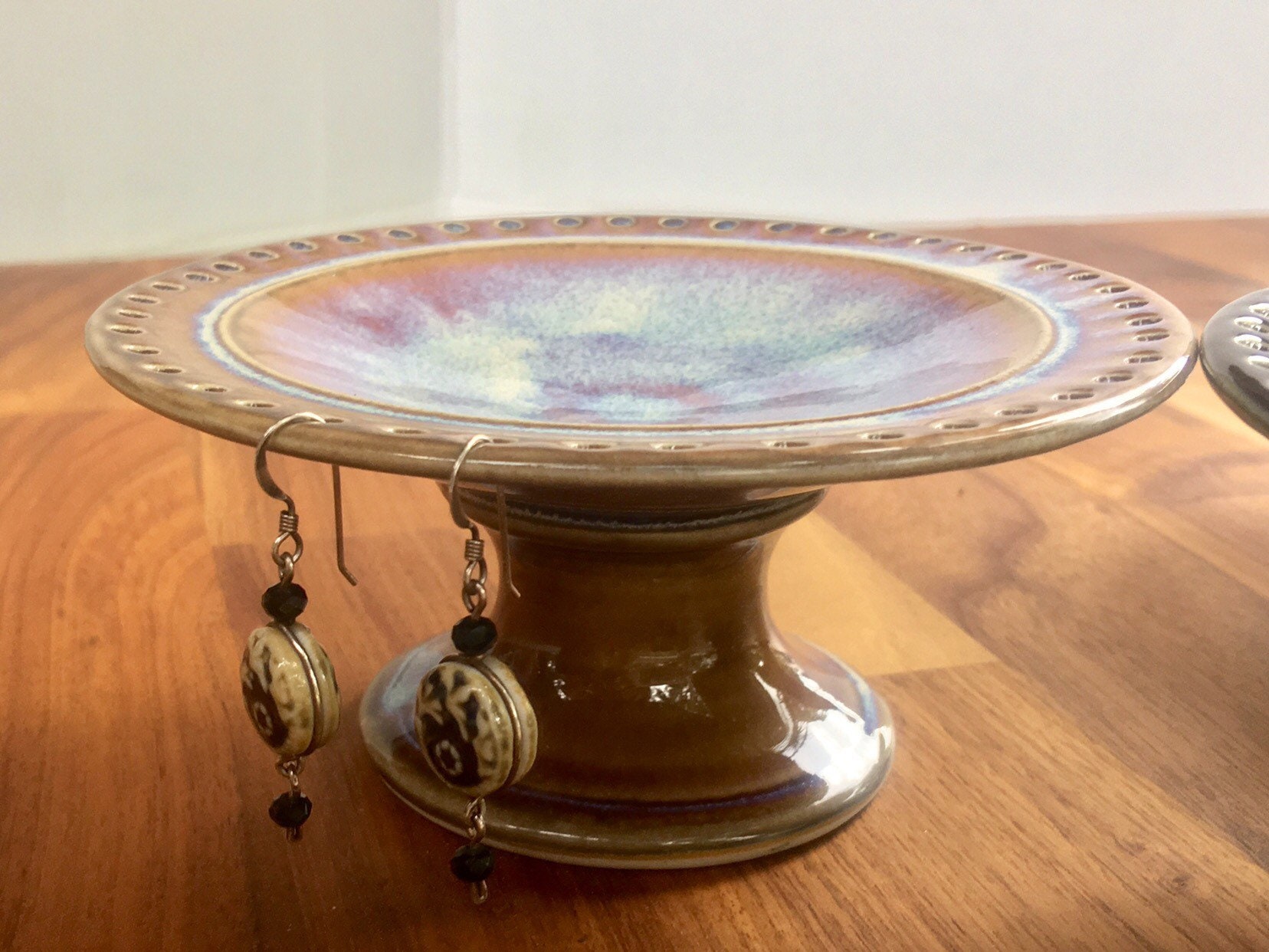 Jewelry Bowl, Porcelain Pedestal jewelry dish, earring tree, Earring