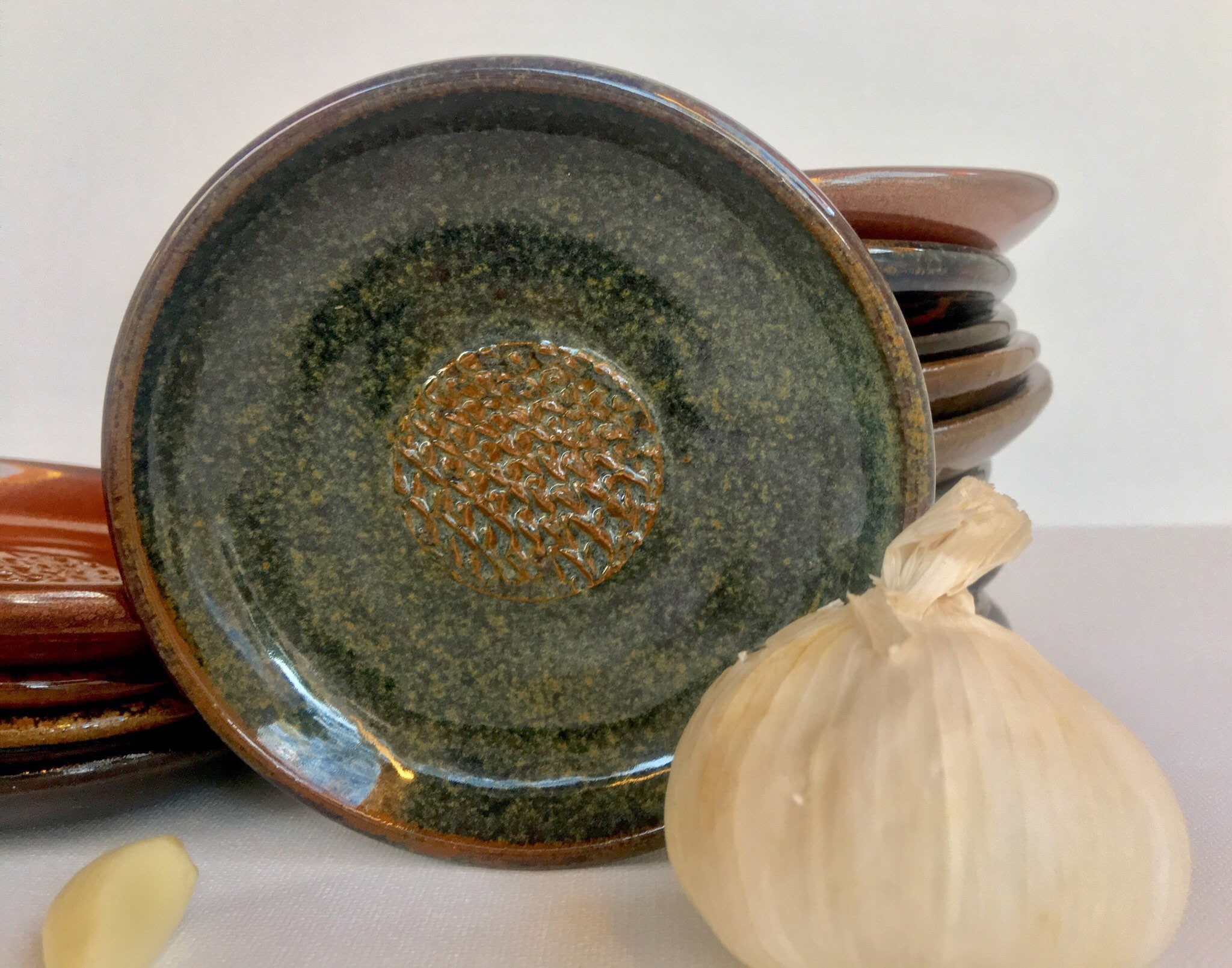Garlic Grater Plate, Garlic and Oil Dipping Dish, Pottery Garlic Plate