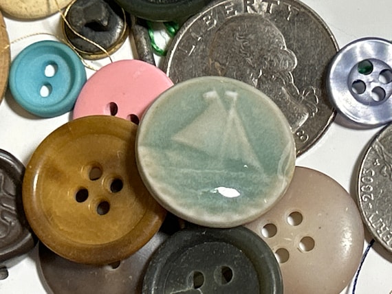 Porcelain buttons, Sailboat button, celadon glaze, handmade pottery button, clay button ceramic boat button