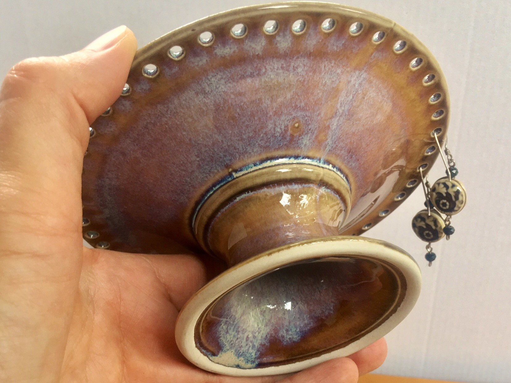 Jewelry Bowl, Porcelain Pedestal jewelry dish, earring tree, Earring