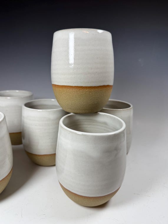 White on Stoneware Tumblers, Handmade drinkware, goblet, cup