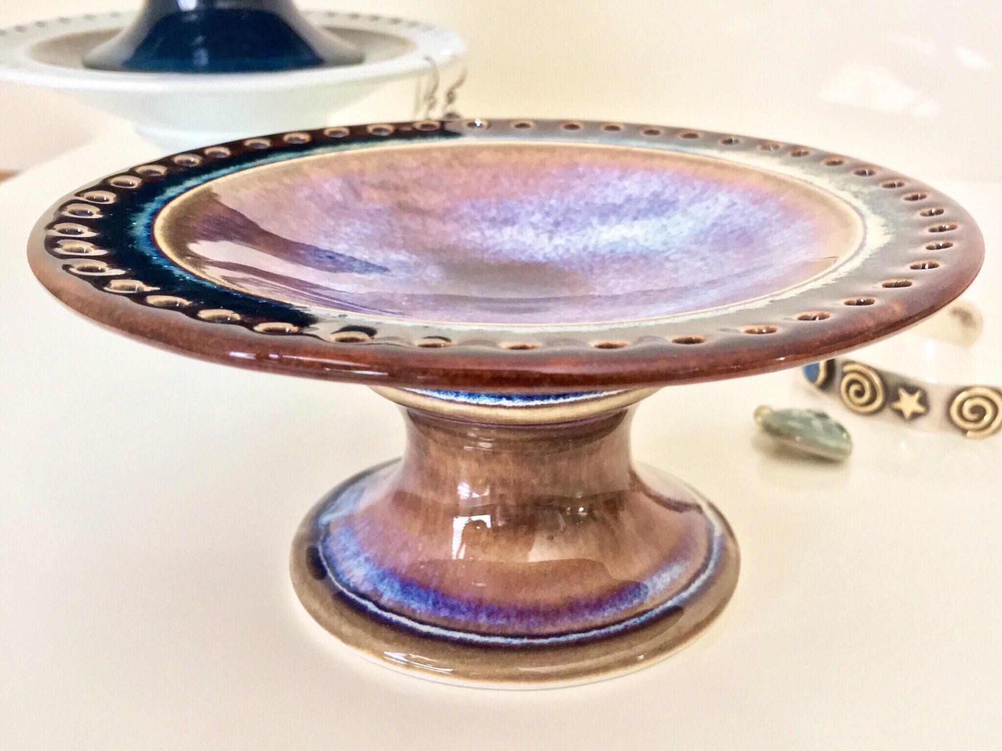 Jewelry Bowl, Porcelain Pedestal jewelry dish, earring tree, Earring