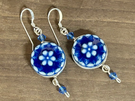 button earrings, porcelain button and silver jewelry, clay earrings, ceramic button earrings, handmade pottery jewelry.