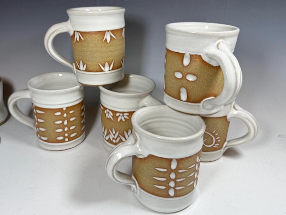 Mug, Stoneware Coffee Cup, Farmhouse White Glaze, Handmade pottery