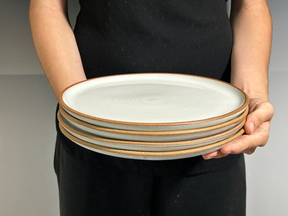 Dinner Plate, Dinnerware, Stoneware Plates, white glaze, raw clay rim, handmade pottery, modern, farmhouse, Ceramic Dinner plate,
