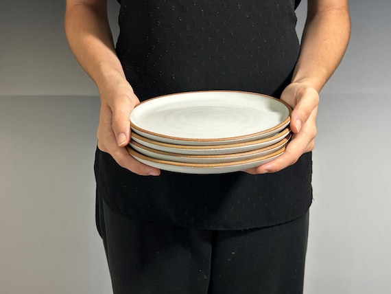 Lunch plate, desert dish, ceramic Salad plate, Stoneware, white, modern farmhouse, raw clay rim, handmade pottery, Dinnerware