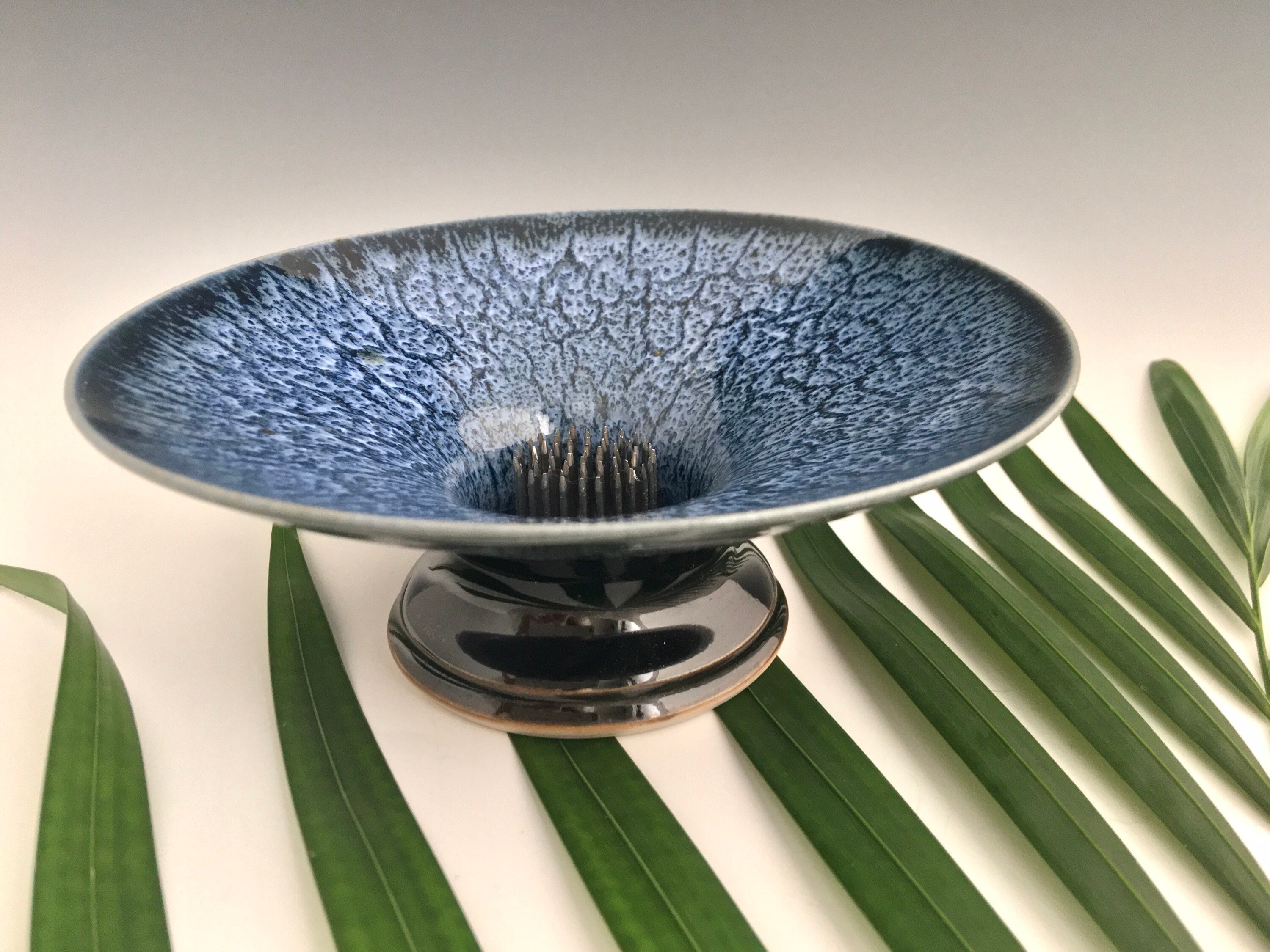 Open Bowl Ikebana Vase with Pin Frog, Japanese Style, Flower Arranging