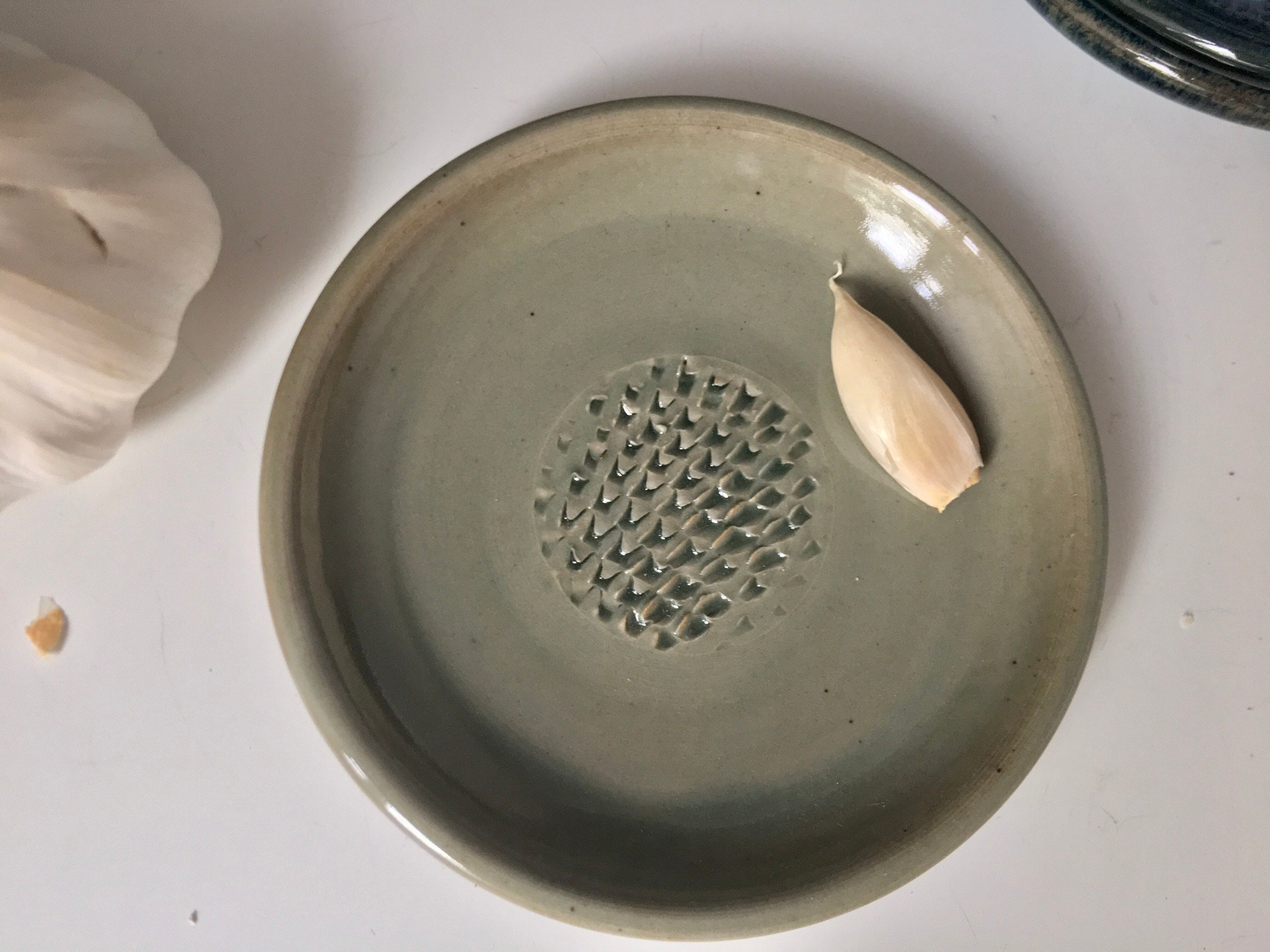 Garlic Grater Plate, Gourmet Ceramic Garlic or Ginger Mincing Dish, oil and herb dipping serving
