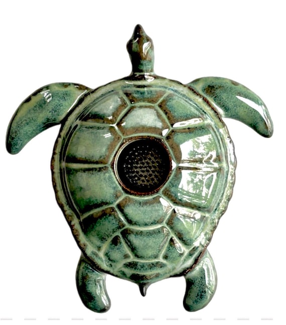 Sea Turtle Vase, ikebana Flower holder handmade stoneware, Pin Frog, Kenzan