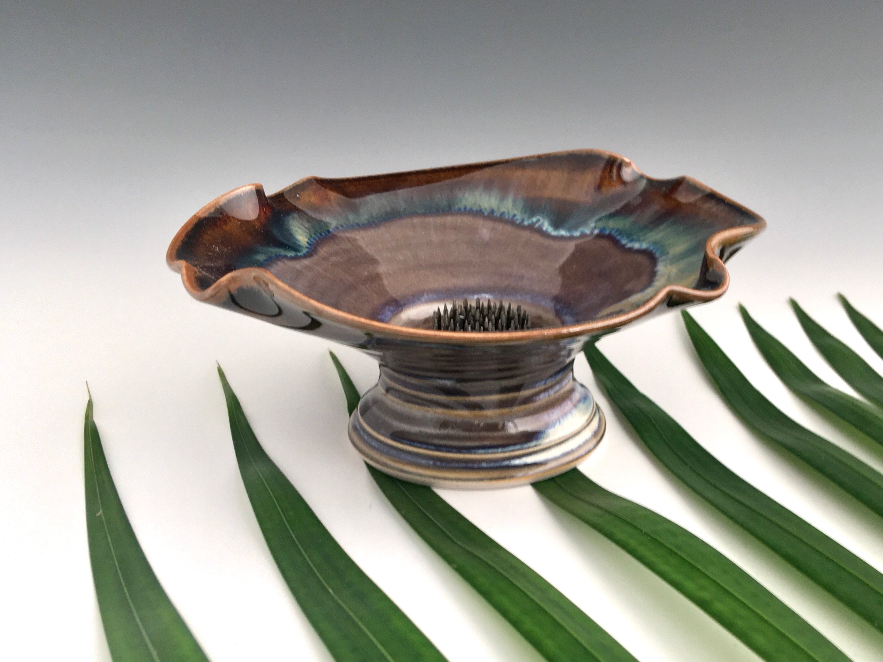 Ikebana with Pin Frog, Japanese Style Flower Arranging Vase