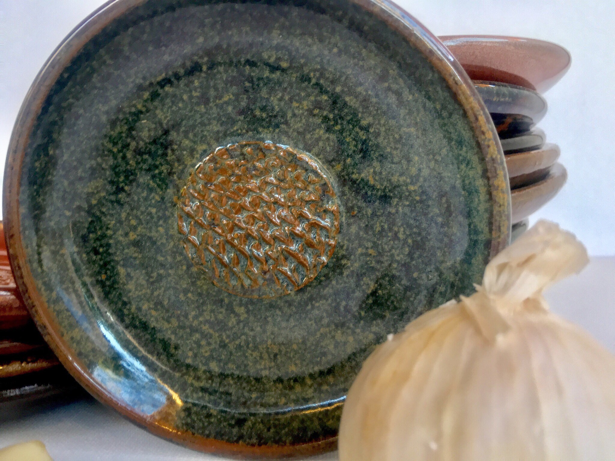 Garlic Grater Plate, Garlic and Oil Dipping Dish, Pottery Garlic Plate