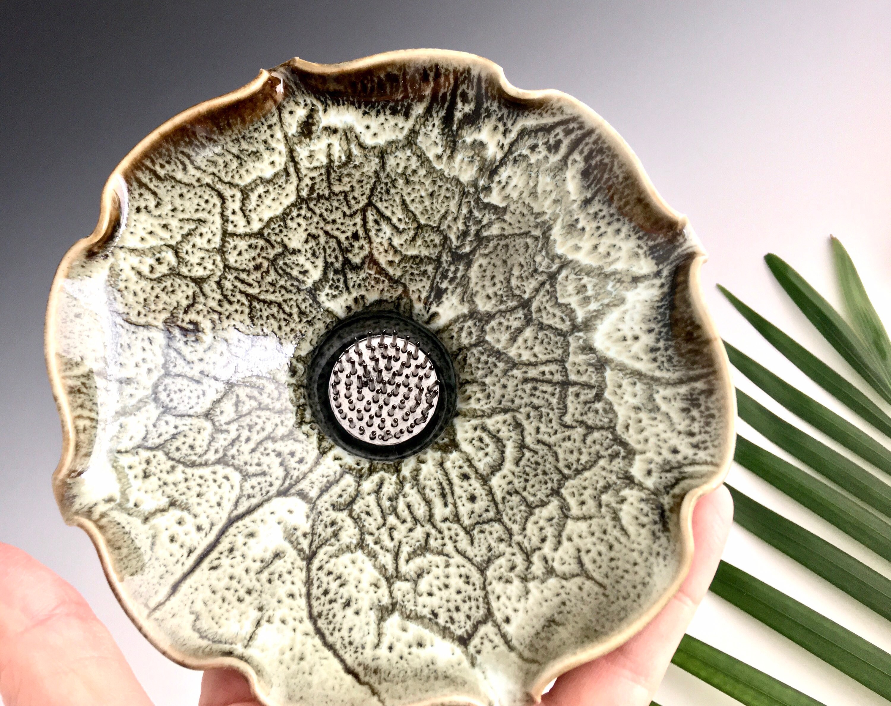 Ikebana with Pin Frog, Japanese Style Flower Arranging Vase