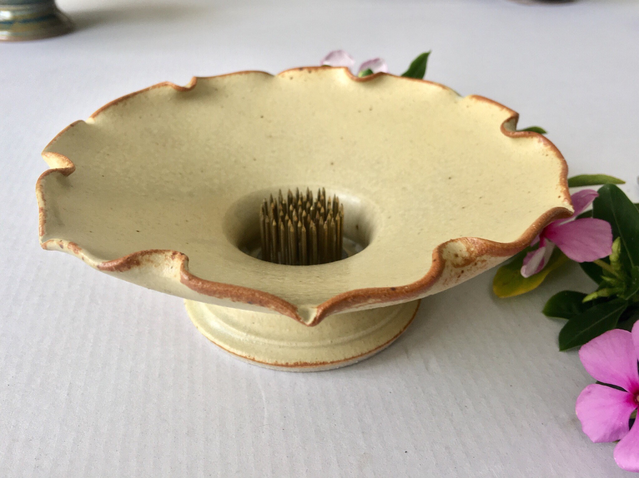 Japanese Style Ikebana Floral Frog Vase, Flower Arranging Open Bowl