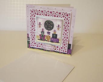 3D christmas card, christmas cards, holiday cards, layered cards, dimensional cards, purple cards