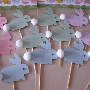 16 cupcake toppers, cupcake toppers, rabbit cupcake toppers, Easter toppers, bunny toppers, rabbit toppers, holiday toppers image 2