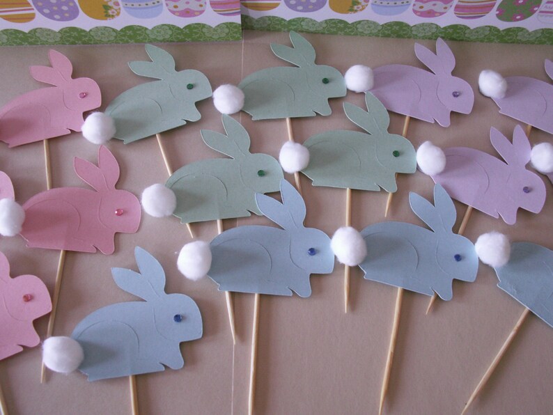 16 cupcake toppers, cupcake toppers, rabbit cupcake toppers, Easter toppers, bunny toppers, rabbit toppers, holiday toppers image 2