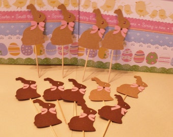 12 paper bunny cupcake toppers, cupcake toppers, Easter bunny toppers, die cut bunny toppers, rabbit cupcake toppers, rabbit toppers