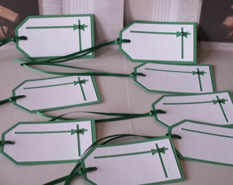 8 green Christmas tags, tags, holiday tags, red Christmas tags, red tags, green tags