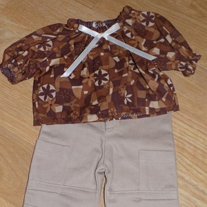18&quot; Doll Size Handcrafted Khaki Capri Set with Peasant Top in Browns