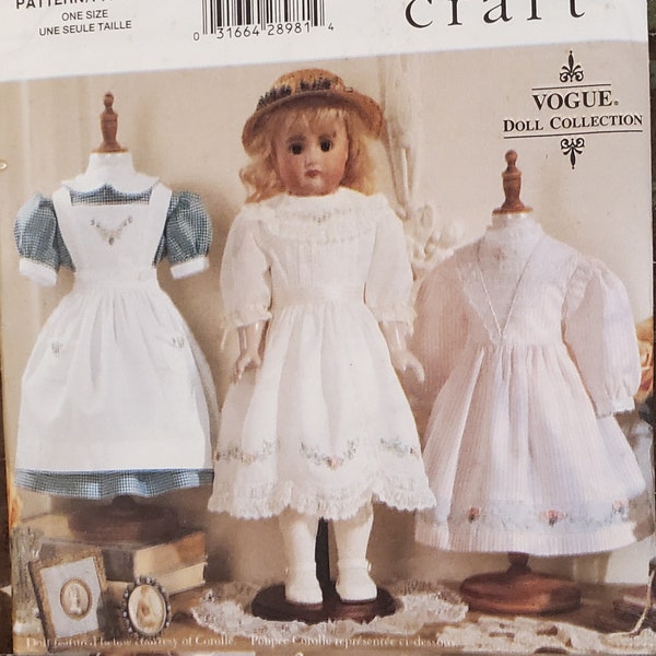 UNCUT Vintage Style Clothing Pattern Designed by Vogue Craft for 18" Dolls. NOS 1998